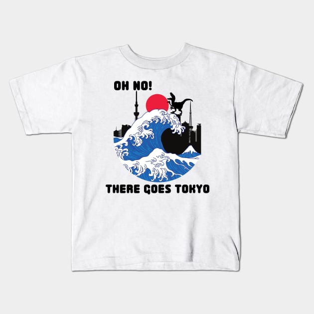 Hokusai Great Wave Dinosaur Mashup Kids T-Shirt by TammyWinandArt